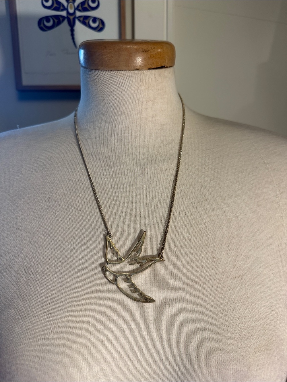 Swallow Pendant Necklace in Antique Silver-Tone